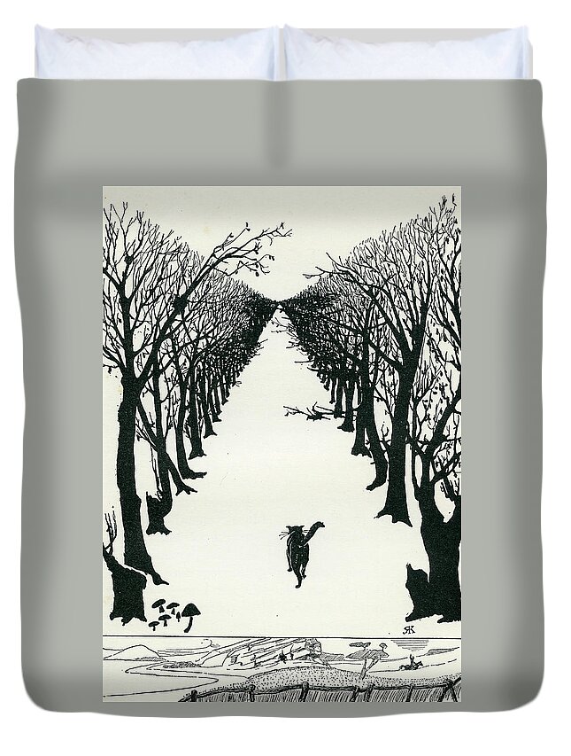 Book Illustration Duvet Cover featuring the drawing The Cat That Walked by Himself #2 by Rudyard Kipling