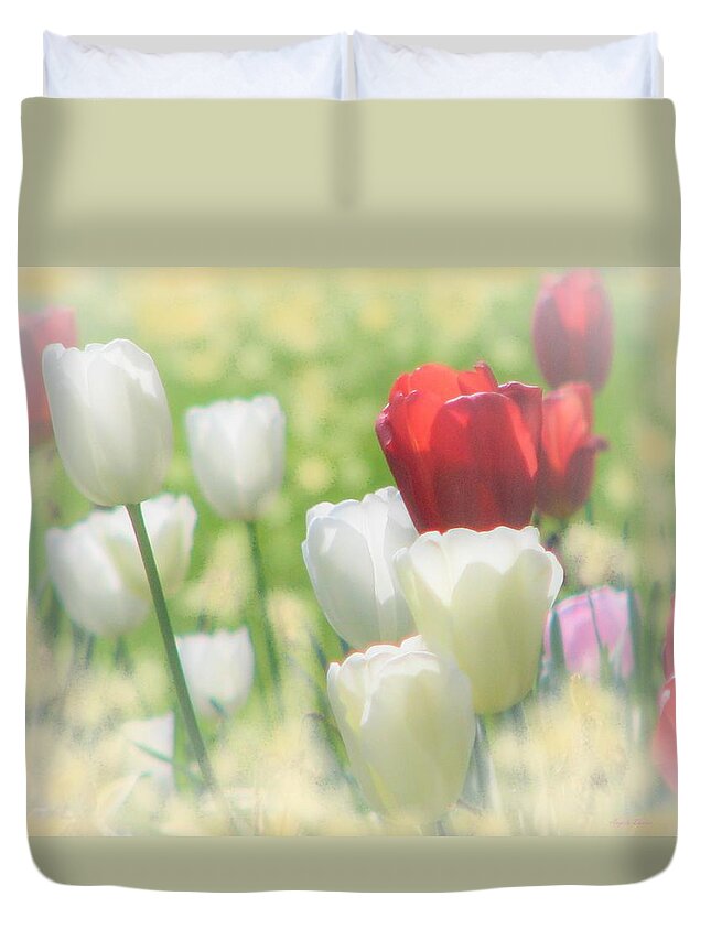 Tulip Duvet Cover featuring the photograph Kissed By The Sun by Angela Davies