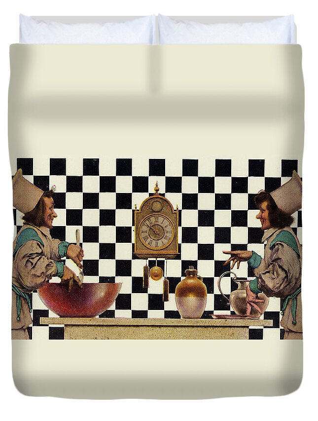 Hearts Duvet Cover featuring the painting Knave of Hearts - Cooking a new recipe by Maxfield Parrish