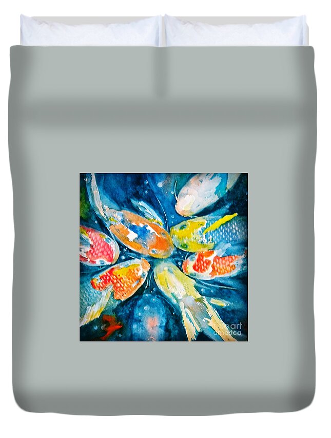 Koi Duvet Cover featuring the painting KOI by Midge Pippel
