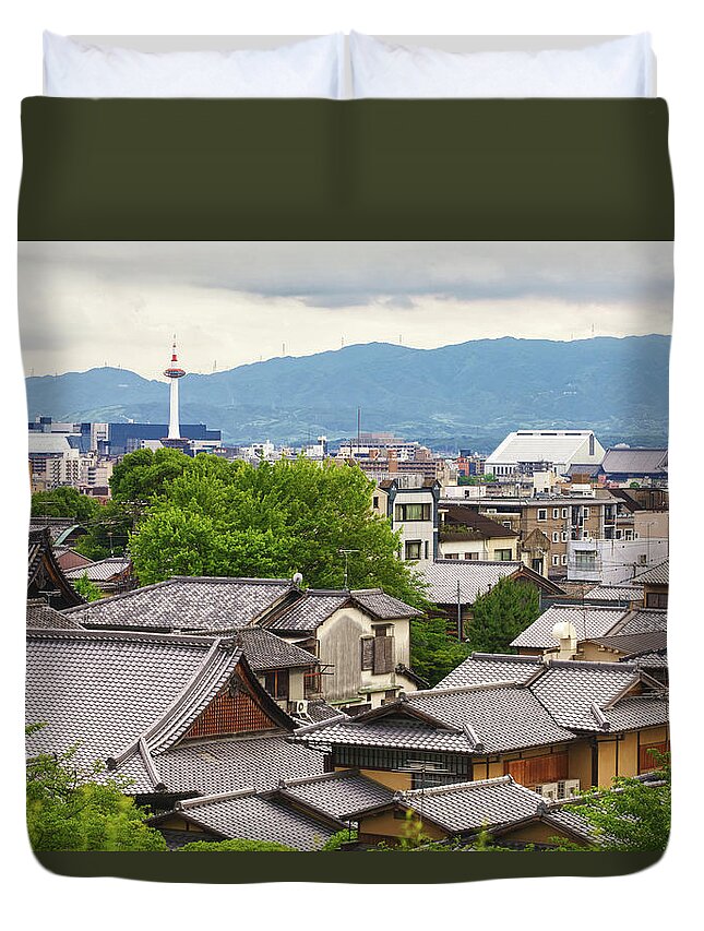 Tranquility Duvet Cover featuring the photograph Kyoto City Skyline From The Higashiyama by Image © Andy Heather