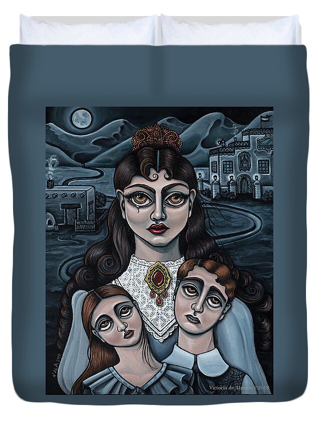 La Llorona Duvet Cover featuring the painting La Llorona by Victoria De Almeida
