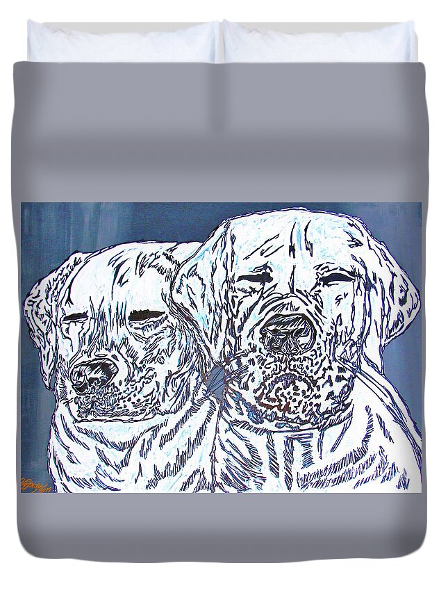 Prints Duvet Cover featuring the painting Labrador squinch off by Barbara Donovan