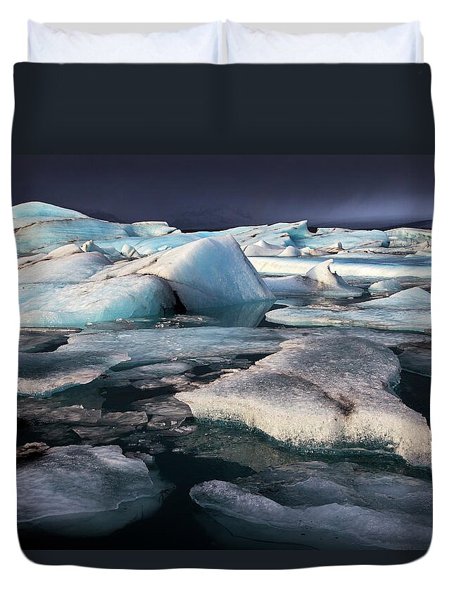 Heike Odermatt Duvet Cover featuring the photograph Lake At Vatnajokull Glacier by Heike Odermatt