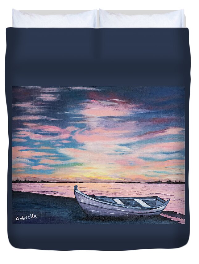 Lake Duvet Cover featuring the painting Lake Boat by Gabrielle Munoz