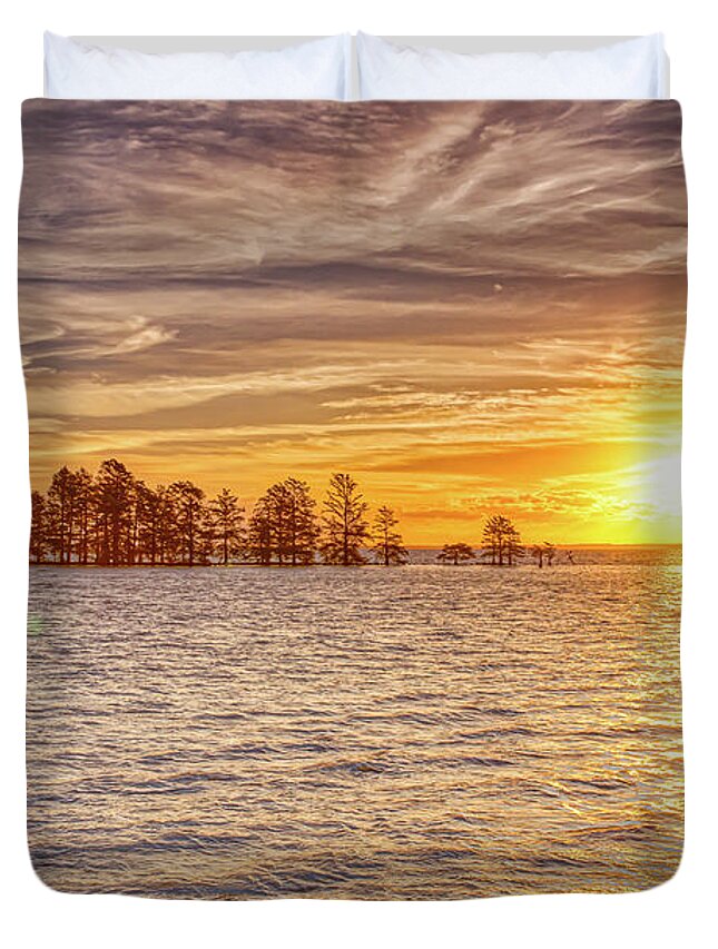 Lake Duvet Cover featuring the photograph Lake Mattamuskeet Sunrise by Donna Twiford