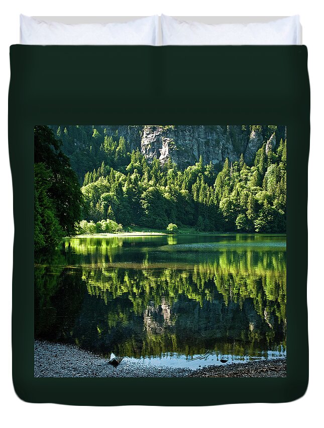 Water's Edge Duvet Cover featuring the photograph Lake View by Andreas Wonisch