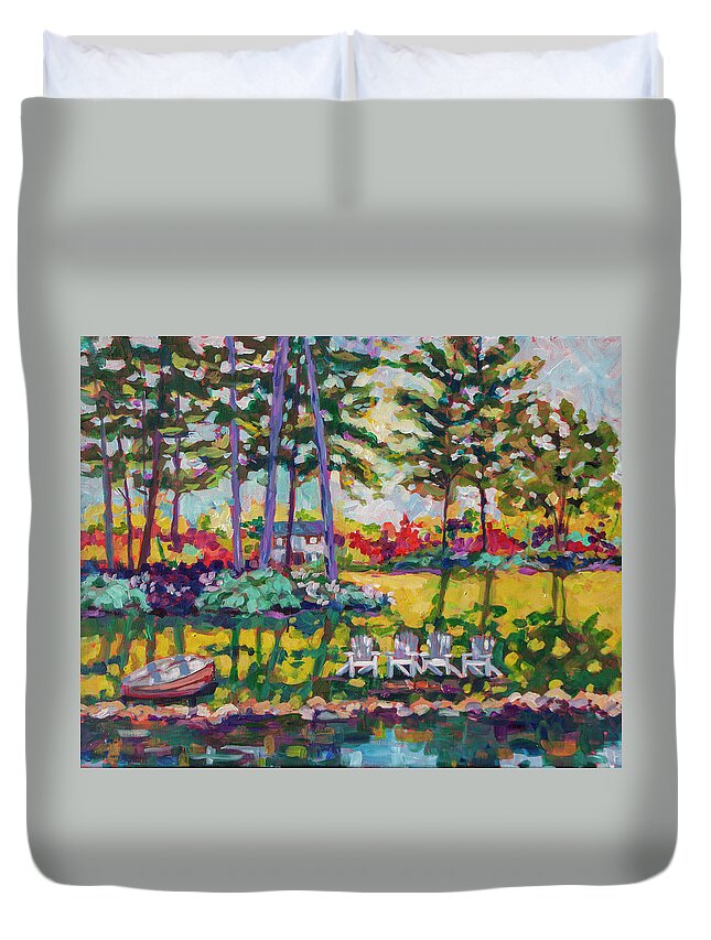 Landscape Duvet Cover featuring the painting Lakeside Rest by Heather Nagy