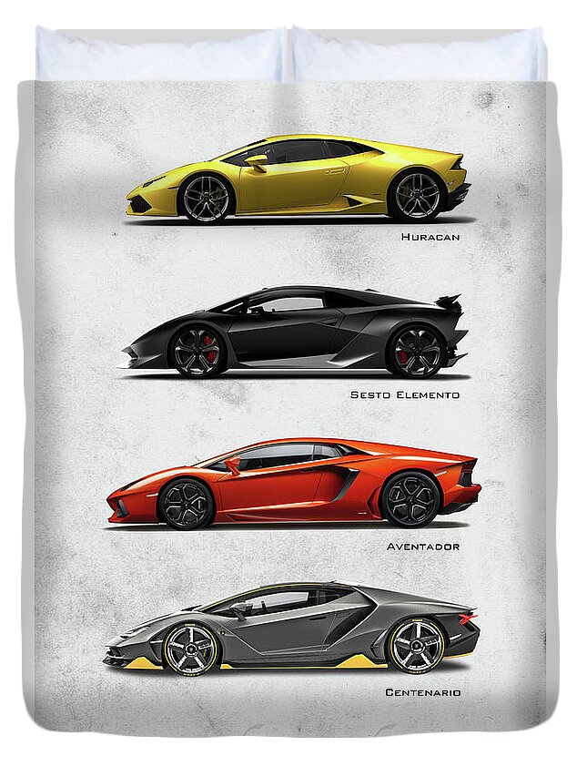 Lamborghini Duvet Cover featuring the digital art Lamborghini Raging Bulls by Airpower Art