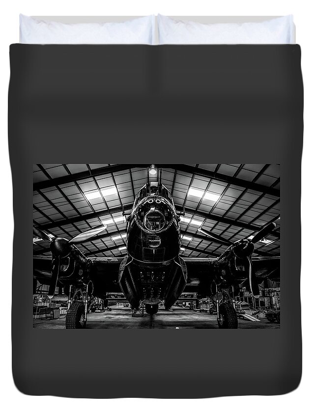 Aircraft Just Jane Duvet Cover featuring the photograph Lancaster Bomber Just Jane BNW by Scott Lyons
