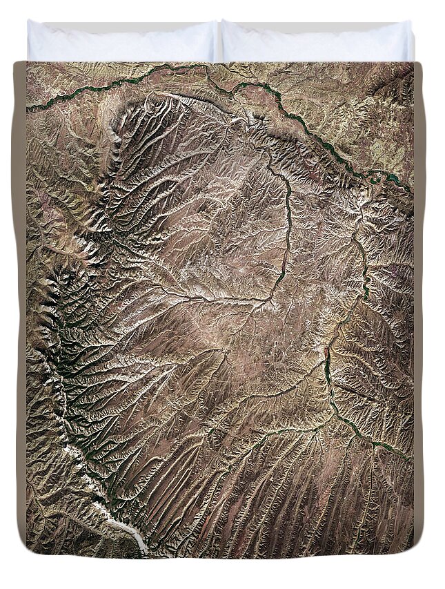 Satellite Image Duvet Cover featuring the digital art Landscape in western Colorado from space by Christian Pauschert