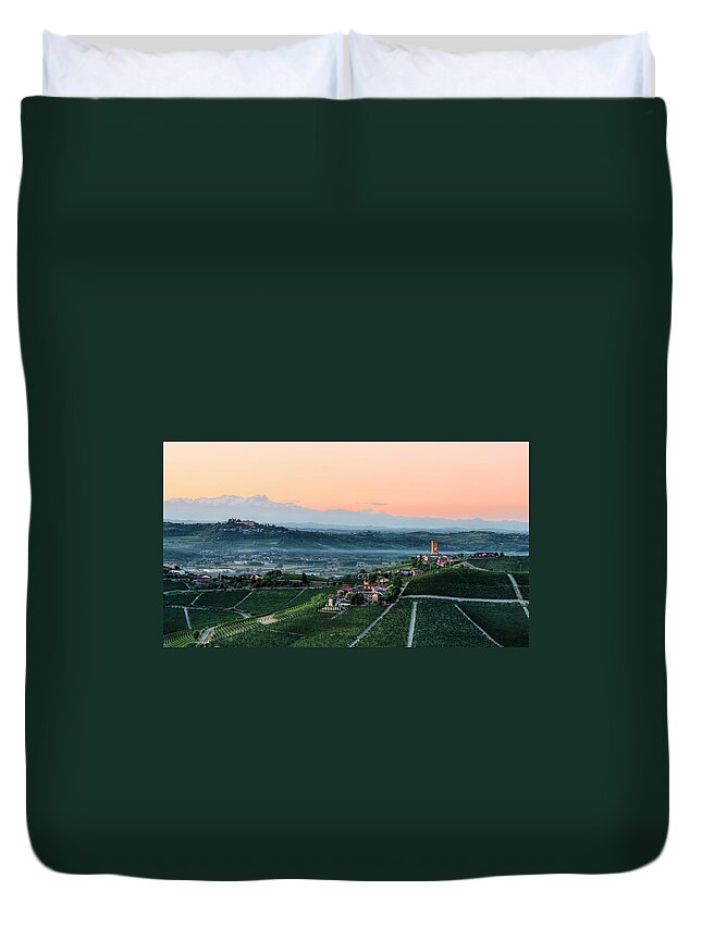 Alba Duvet Cover featuring the photograph Langhe, Piedmont At Dusk by Scacciamosche