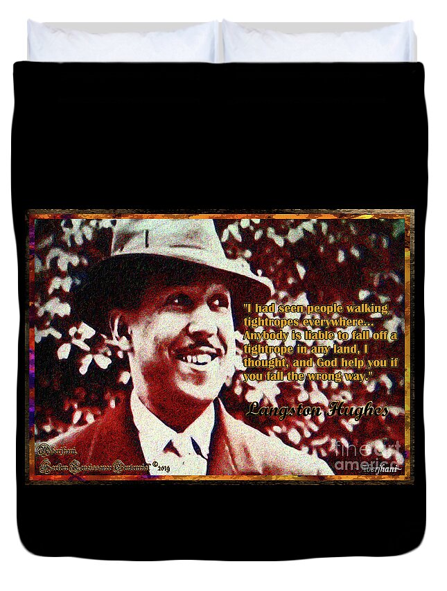 Harlem Renaissance Duvet Cover featuring the mixed media Langston Hughes Quote on People Walking Tightropes by Aberjhani
