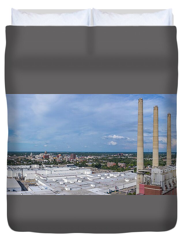 Above Lansing Duvet Cover featuring the photograph Lanisng Michigan by Drone by John McGraw