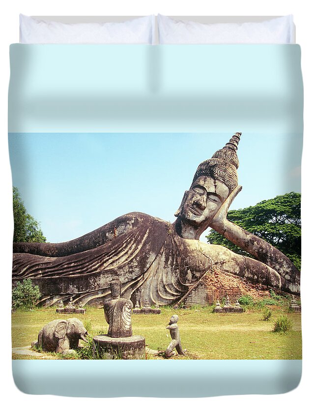 Grass Duvet Cover featuring the photograph Laos Buddha Garden by (c)paolodelpapa