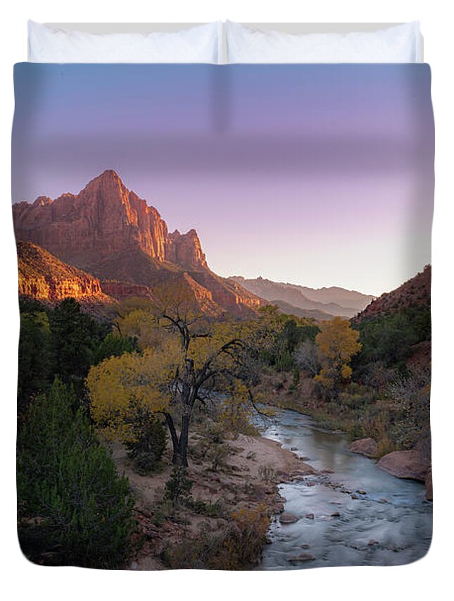 Zion National Park Duvet Cover featuring the photograph Last light at Zion by Arthur Oleary