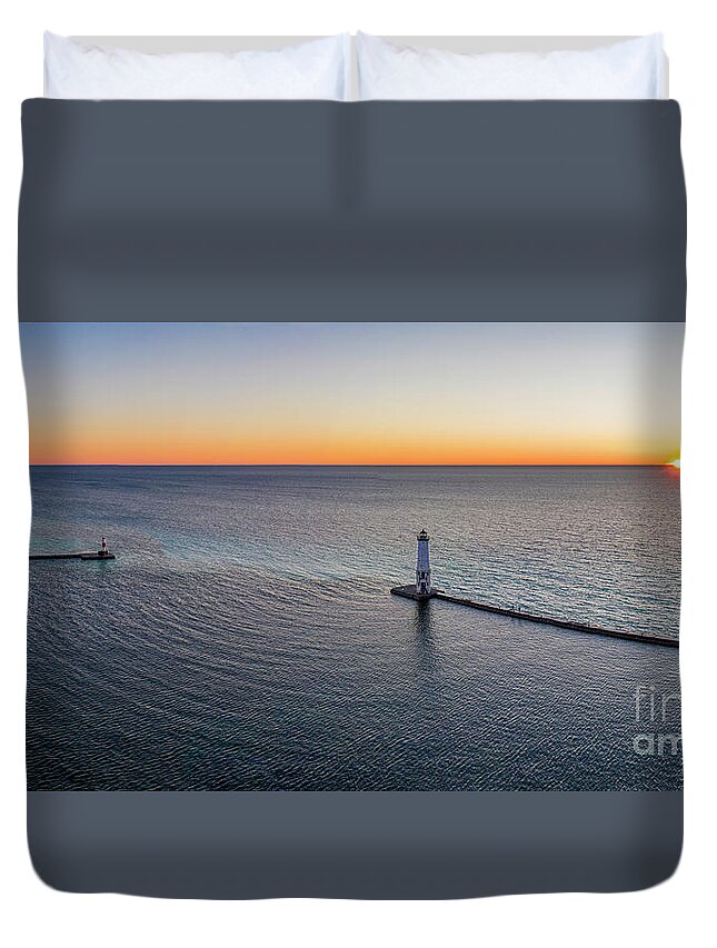 Frankfort Duvet Cover featuring the photograph Last Light of Day in Frankfort Aerial by Twenty Two North Photography