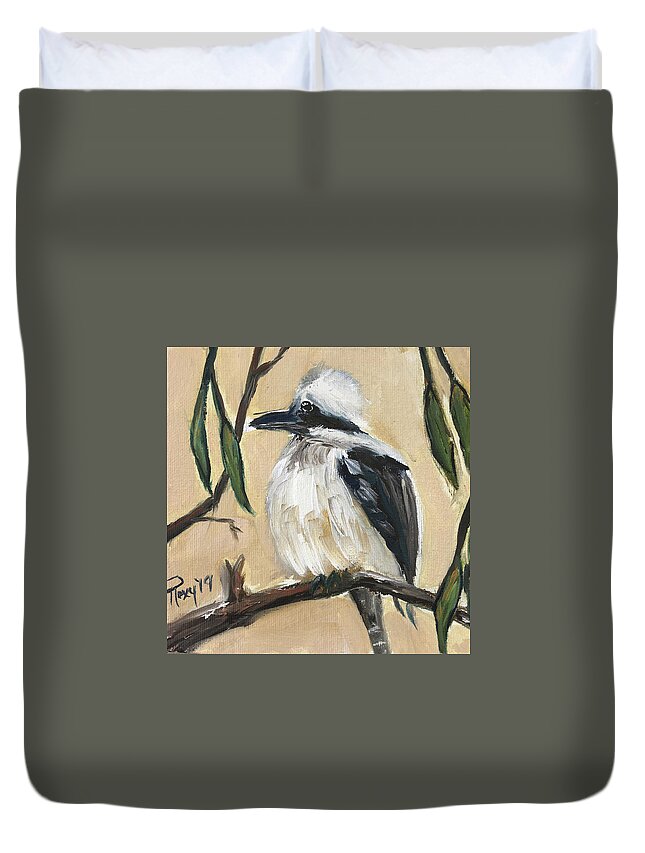 Laughing Kookaburra Duvet Cover featuring the painting Laughing Kookaburra by Roxy Rich