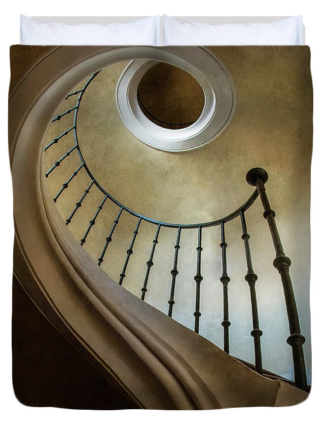 Staircase Duvet Cover featuring the photograph Laying on the floor by Jaroslaw Blaminsky
