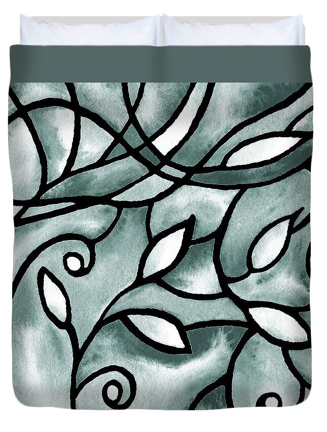 Nouveau Duvet Cover featuring the painting Leaves And Curves Art Nouveau Style VII by Irina Sztukowski