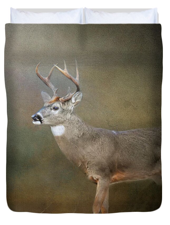 Deer Duvet Cover featuring the photograph Leaving Autumn Behind by Jai Johnson