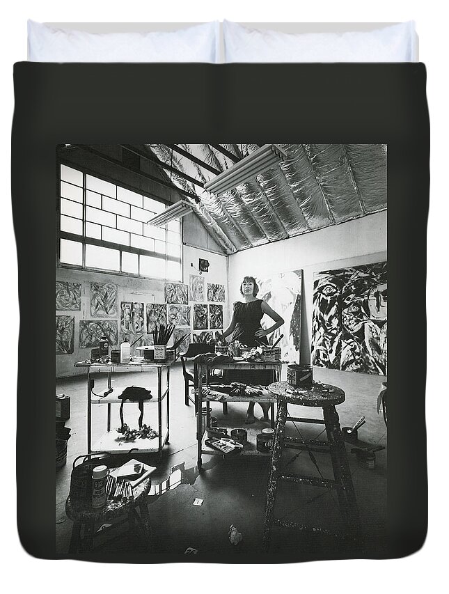 Abstract Expressionism Duvet Cover featuring the photograph Lee Krasner, American Abstract Painter by Hans Namuth