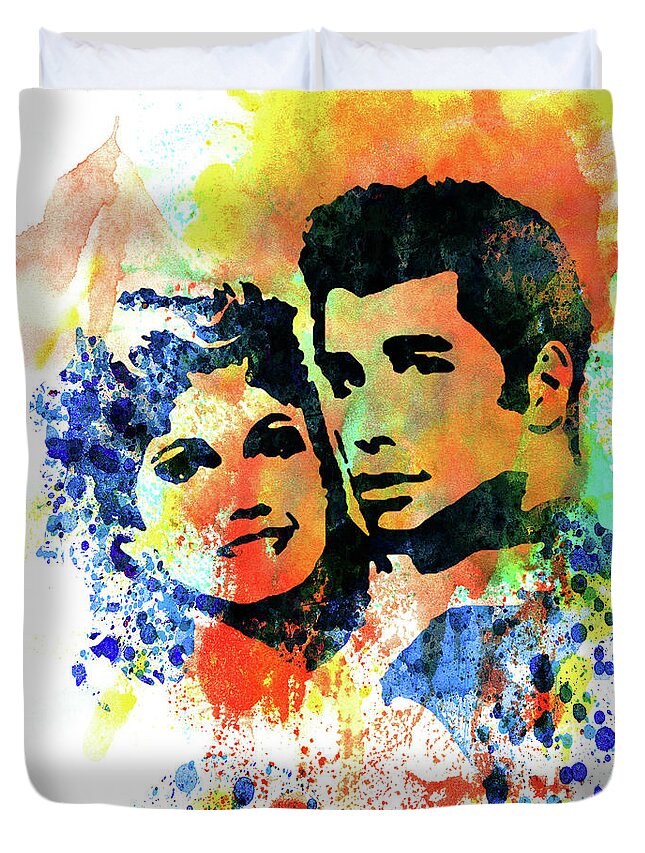 Grease Duvet Cover featuring the mixed media Legendary Grease Watercolor by Naxart Studio