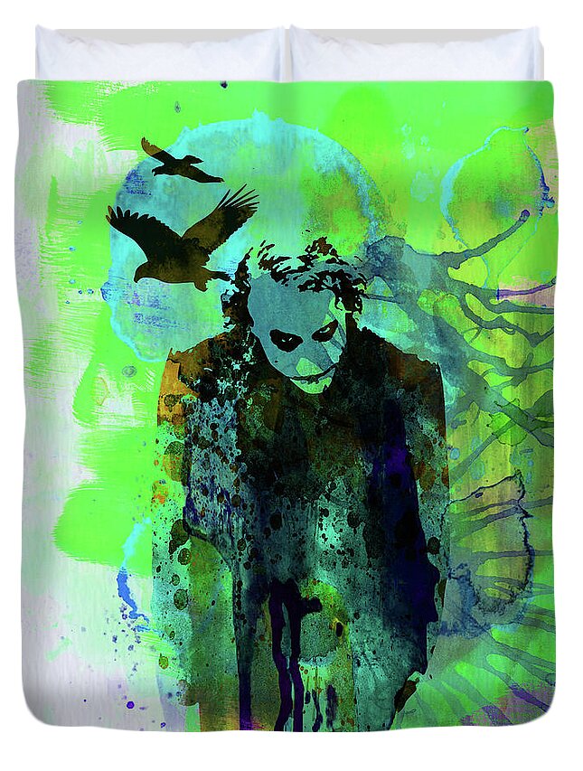 Joker Duvet Cover featuring the mixed media Legendary Joker Watercolor by Naxart Studio