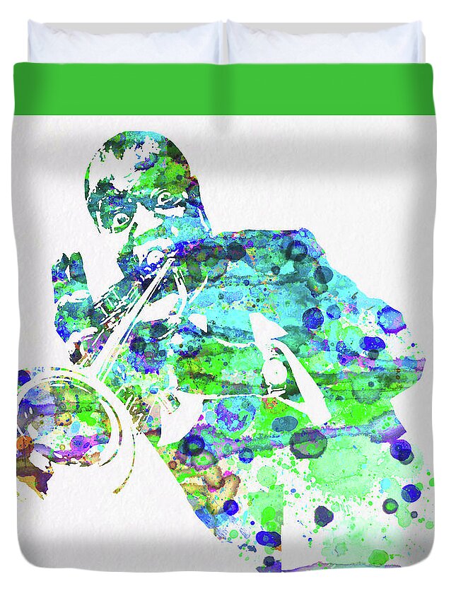 Louis Armstrong Duvet Cover featuring the mixed media Legendary Louis Armstrong Watercolor by Naxart Studio