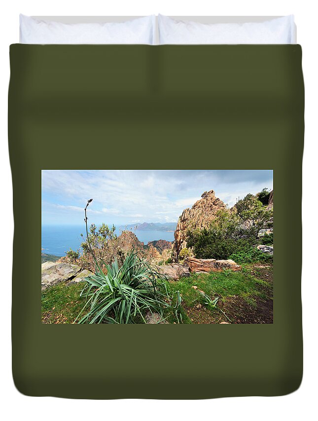 Tyrrhenian Sea Duvet Cover featuring the photograph Les Calanches On The Island Of Corsica by Akrp