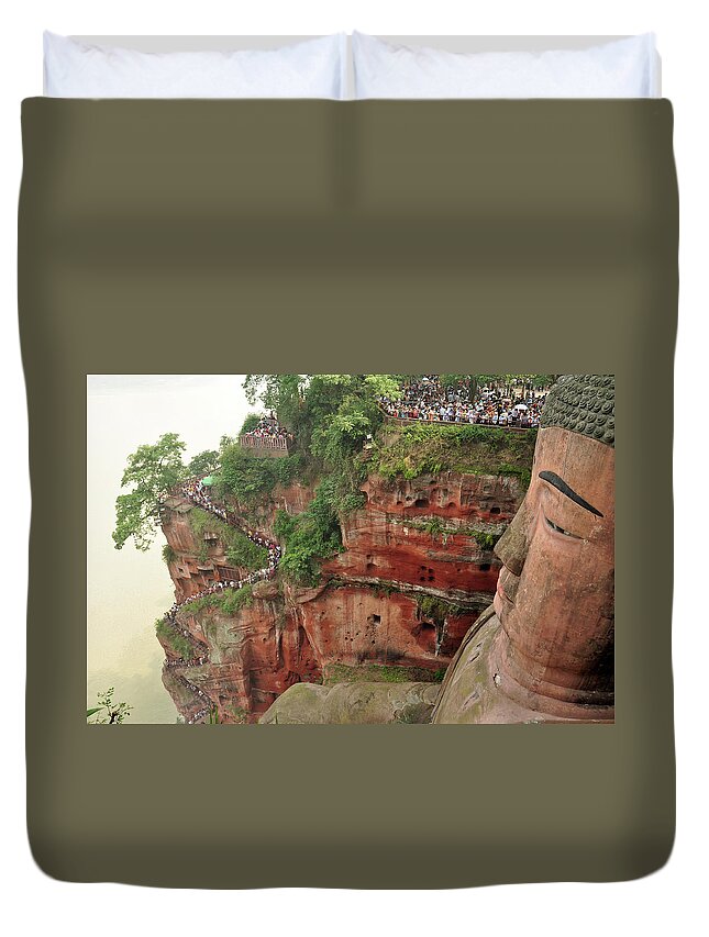 Chinese Culture Duvet Cover featuring the photograph Leshan Buddha by Asifsaeed313