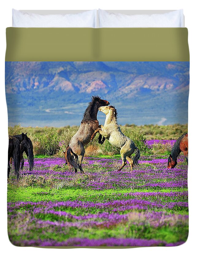 Horses Duvet Cover featuring the photograph Let's Dance by Greg Norrell
