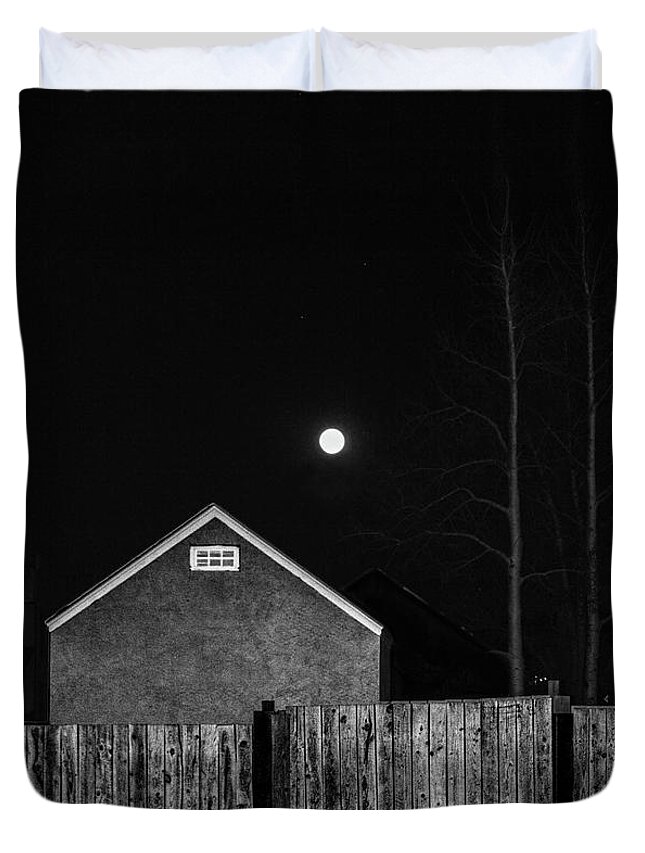 Moon And Building Duvet Cover featuring the photograph Let's Dance by Sandra Dalton