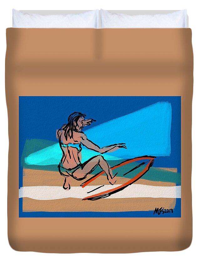 Surfing Duvet Cover featuring the digital art Lets Go Surfing Now by Michael Kallstrom