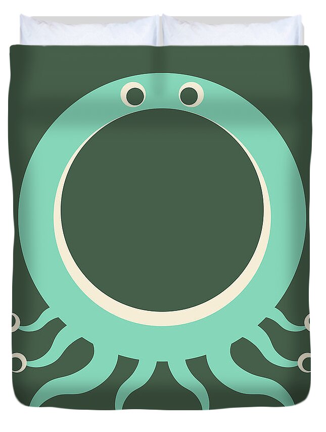 Animal Alphabet Duvet Cover featuring the digital art Letter O - Animal Alphabet - Octopus Monogram by Jen Montgomery