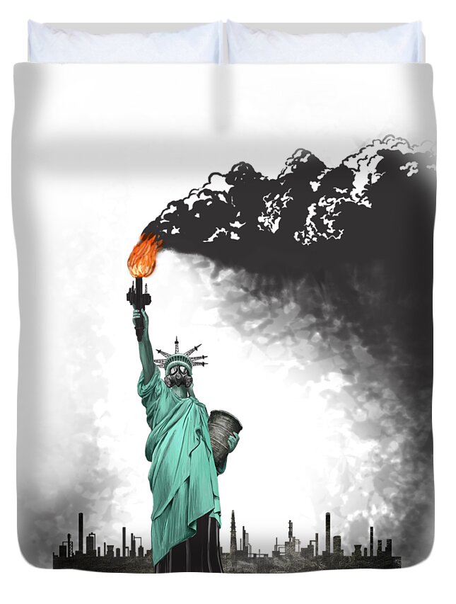 Usa Duvet Cover featuring the painting Liberty Oil by Sassan Filsoof
