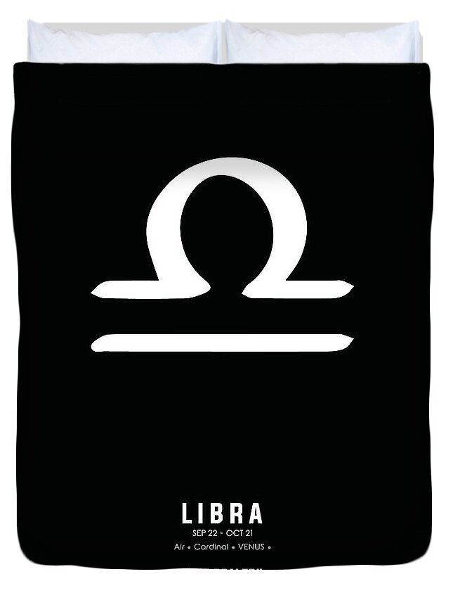Libra Duvet Cover featuring the mixed media Libra Print 2 - Zodiac Signs Print - Zodiac Posters - Libra Poster - Black and White - Libra Traits by Studio Grafiikka