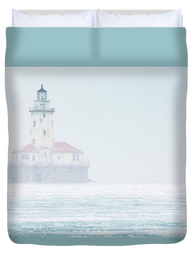 Chicago Duvet Cover featuring the photograph Lighthouse in the Mist by Framing Places