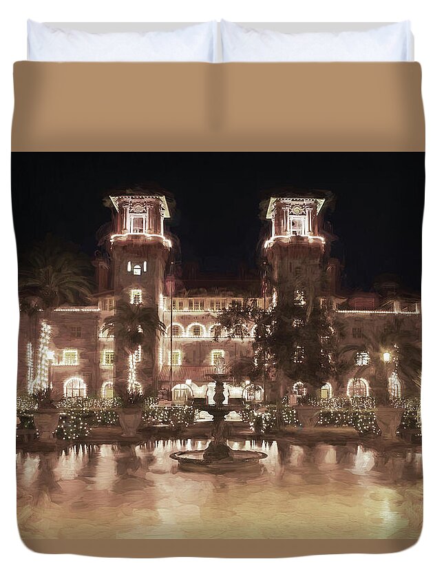 Christmas Lights Duvet Cover featuring the photograph Lightner Museum Christmas Lights,St Augustine 003 by Rich Franco