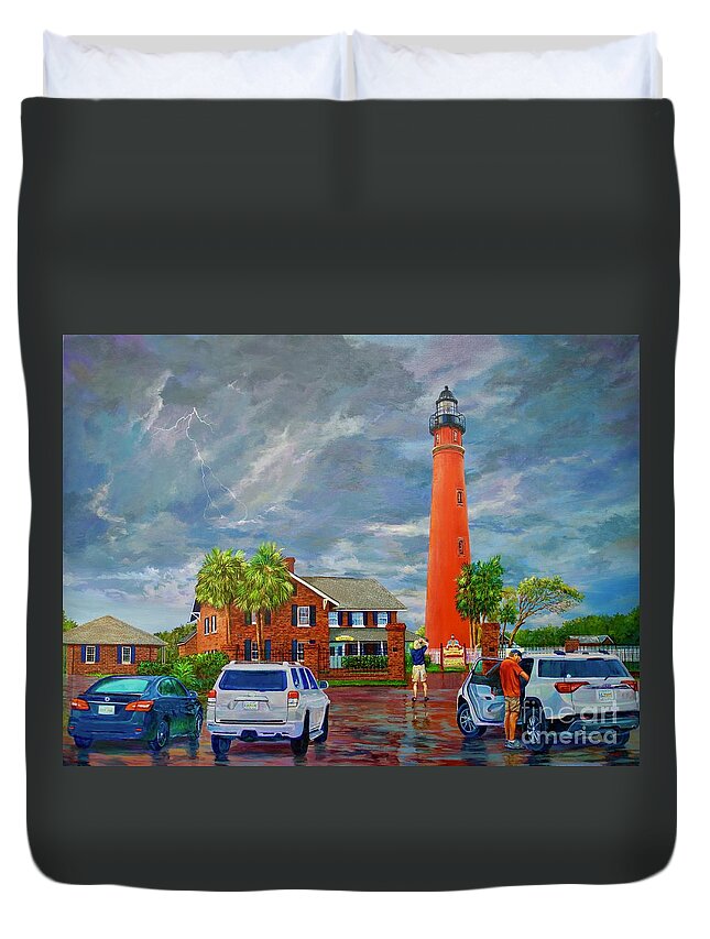 Vertical Duvet Cover featuring the painting Lightning and the Light by AnnaJo Vahle