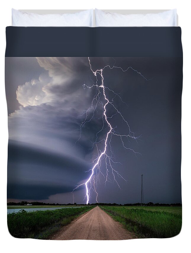 Thunderstorm Duvet Cover featuring the photograph Lightning Bolt From A Super-cell by John Finney Photography
