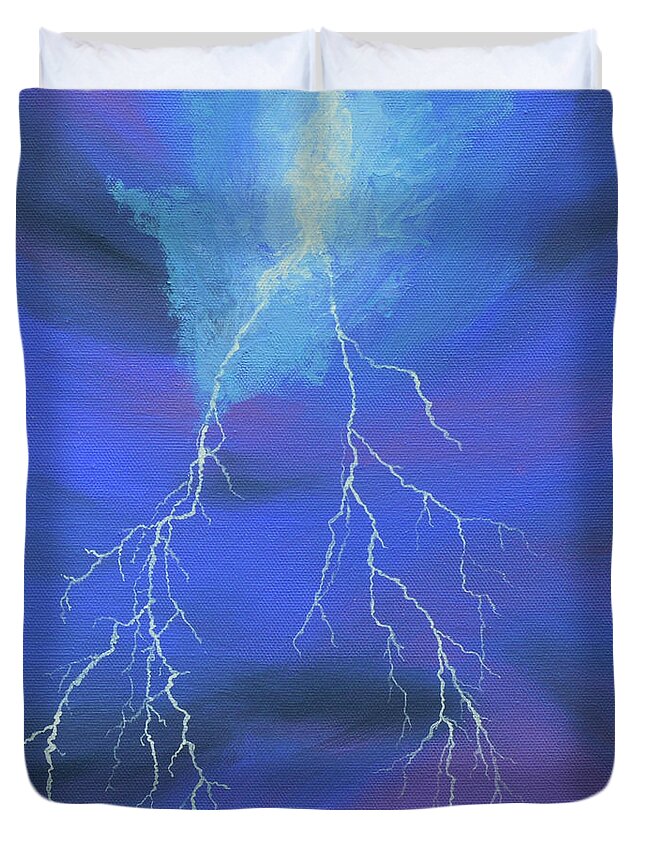 Lightning Duvet Cover featuring the painting Lightning over the Potomac by Aicy Karbstein