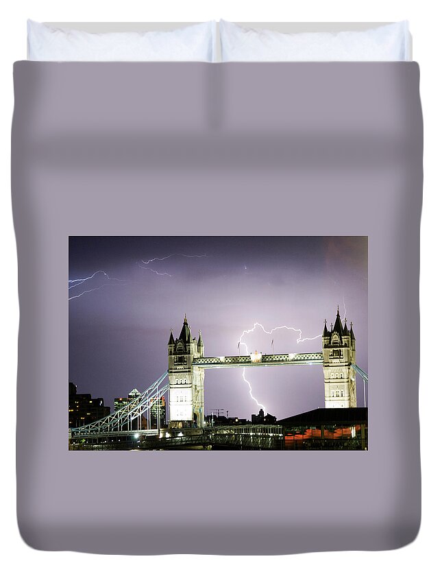 Outdoors Duvet Cover featuring the photograph Lightning Over Tower Bridge, London by All Images Licensed By Craig Allen