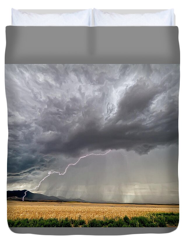 Grass Duvet Cover featuring the photograph Lightning Storm by Scott Stringham Photographer