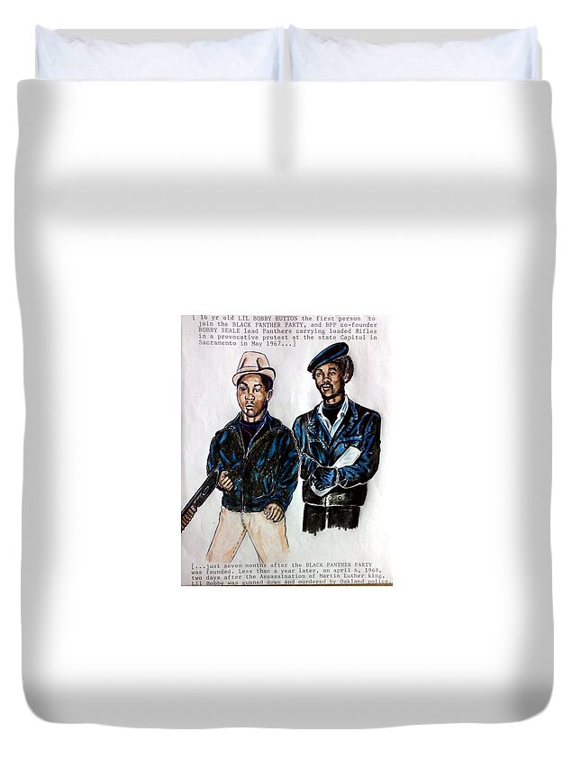 Black Art Duvet Cover featuring the drawing Lil Bobby Hutton by Joedee