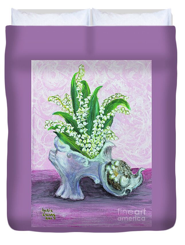 Still Life Duvet Cover featuring the painting Lilies or the Valley for Cinderella by Lyric Lucas