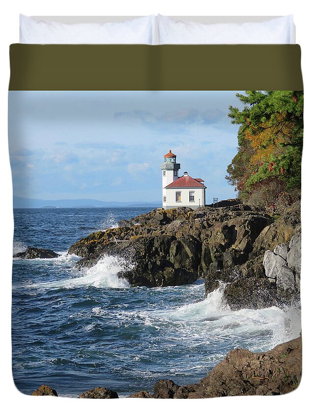 Lighthouse Duvet Cover featuring the photograph Lime Kiln Lighthouse - San Juan Island by Marie Jamieson
