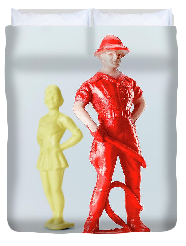 Acrobat Duvet Cover featuring the drawing Lion Tamer and Female Acrobat by CSA Images