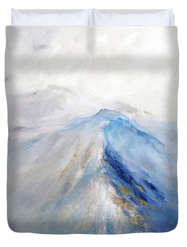 Mountain Duvet Cover featuring the painting Listening To The Mountain by Dina Dargo