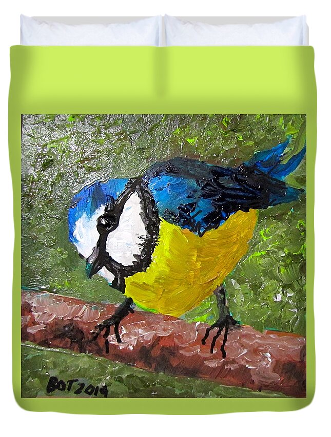 Bird Duvet Cover featuring the painting Little Blue Tit by Barbara O'Toole